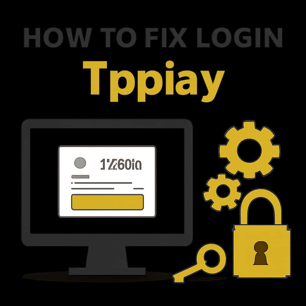 An educational illustration detailing troubleshooting steps for Tpplay login.